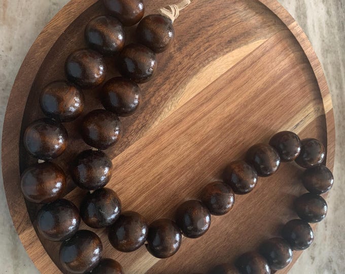 Handcrafted Mahogany Wood Beaded Garland with Small Ivory Leather Loops