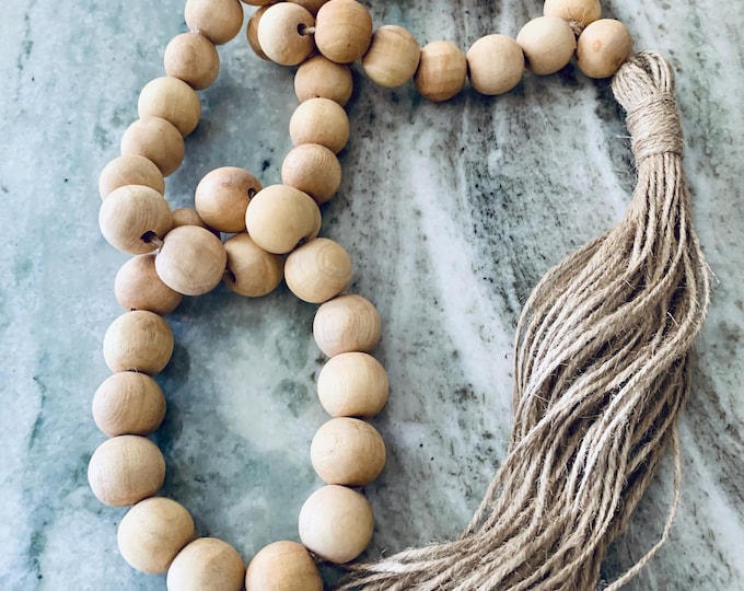 Wood Beaded Garland with Jute Tassel - Versatile Decorative Wall Hanging and Garland