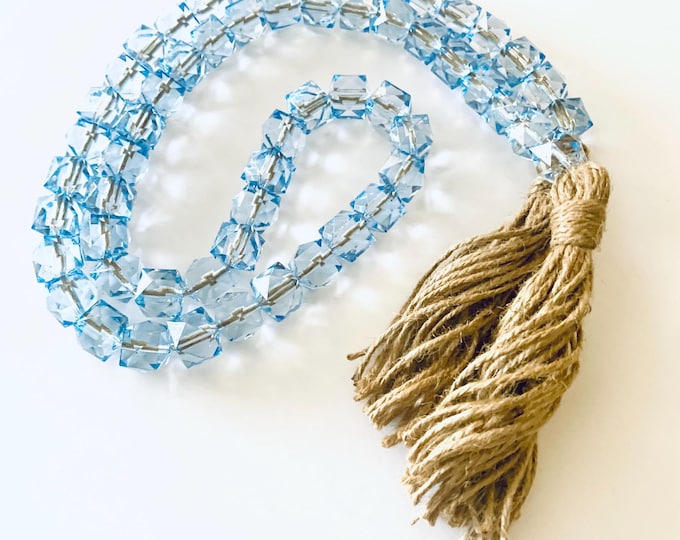Boho Blue Gem Beaded Garland with Chic Tassels - Decorative Accent