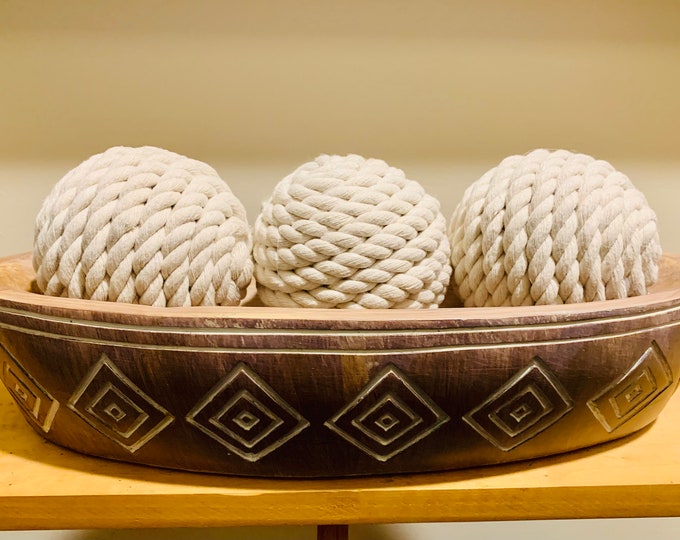 Farmhouse Chic: 3pc Decorative Orbs | White Cream Boho Sphere Balls | Coastal Home Decor