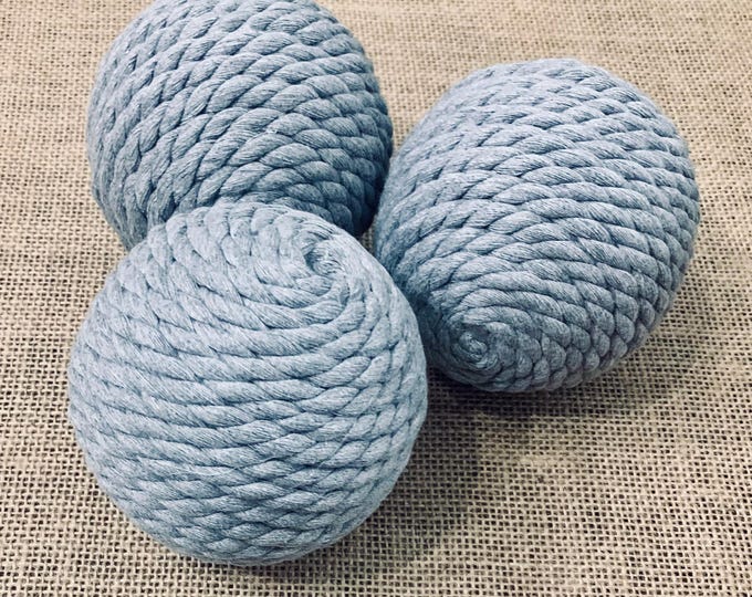 Elegant Gray Decorative Balls - Set of 3 | Nautical Rope Orbs