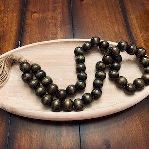 Long Wooden Bead Garland: Chic Walnut Wood & Tassel Accents
