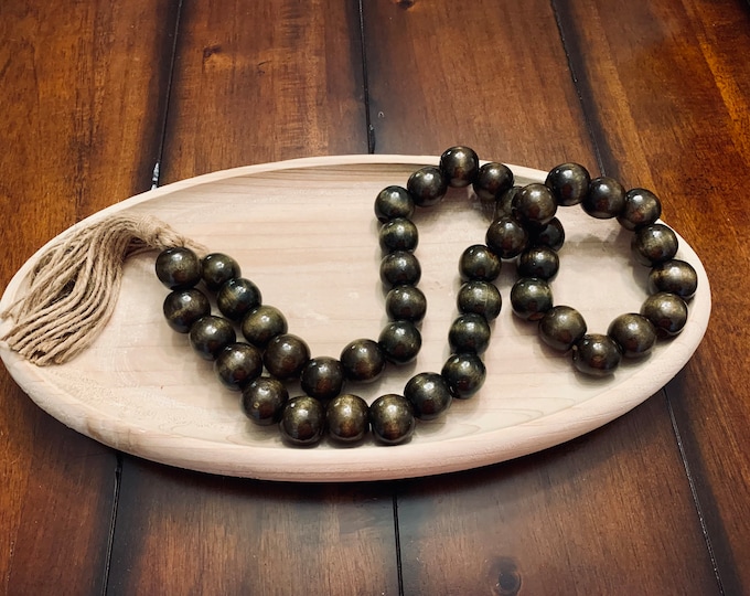 Long Wooden Bead Garland: Chic Walnut Wood & Tassel Accents