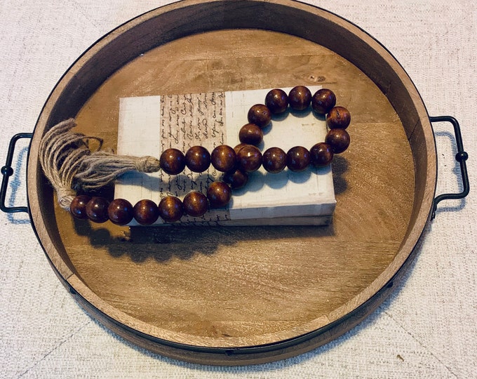 Richly Handcrafted: Large Mahogany Wood Bead Garland, a Statement Piece for Farmhouse or Modern Interiors