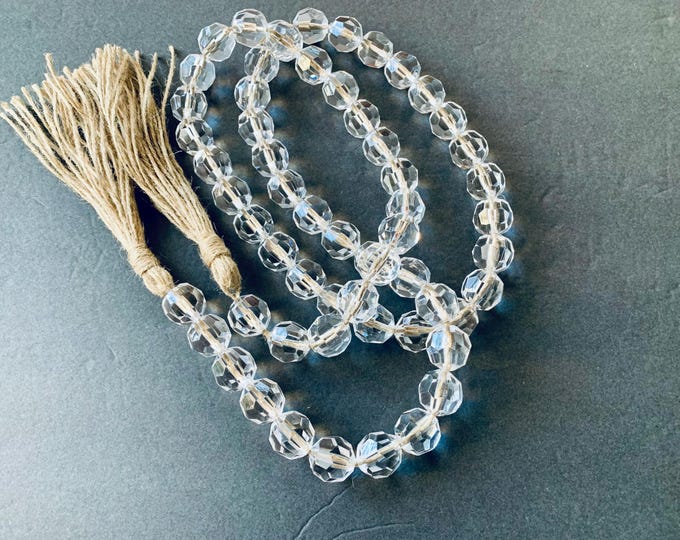 Faceted Gem Beaded Garland with Jute Tassels - Crystal Home Decor