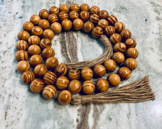 Rustic Wood Bead Garland with Bohemian Tassels | Natural Wood Beads | Large Long Bead Garland | Unique Home Decor