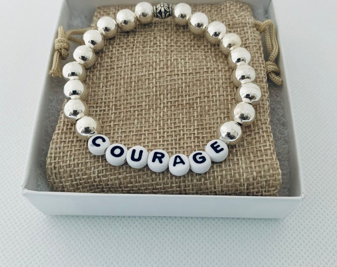 Silver Courage Stretch Bracelet with Round Beads - Faith Inspired Accessory