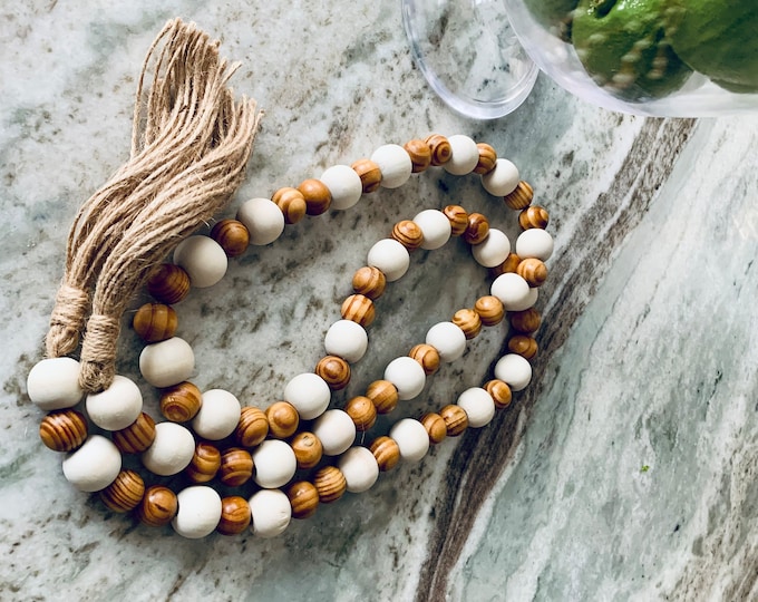 Wood Bead Garland with Jute Tassels Bohemian Style- Eco-Friendly Decor