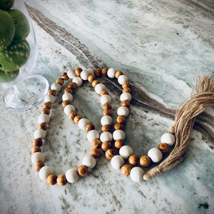 Wood Bead Garland with Jute Tassels Bohemian Style- Eco-Friendly Decor