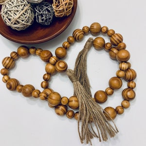 Wood Bead Garland: Rustic Bohemian Tassel Decor, 53 Inch