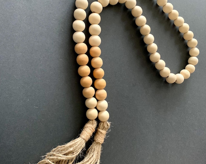 Wooden Bead Garland with Jute Tassels | Farmhouse Decor Accent