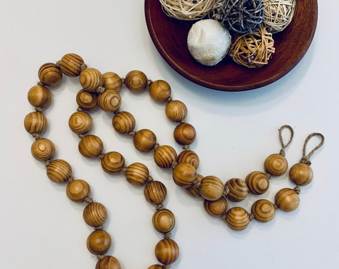 Golden Oak Wood Beaded Garland with Hanging Loops | Home Decor Bohemian Beads