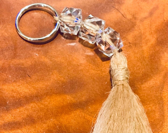 Stylish Natural Clear Quartz Keychain - Acrylic Cube with Tassel | Bag Charm | Purse Accessories