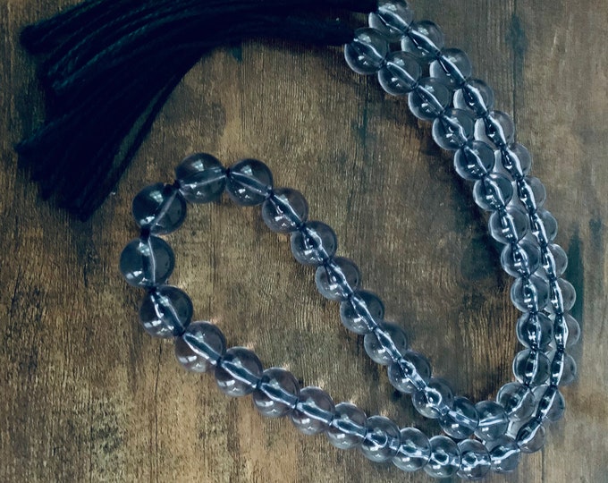 Elegant Gray Crystal Bead Garland with Black Jute Tassels - Bohemian Home Decor