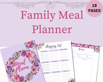 Familien Essen Planer | Boho Blütenmahlzeit | Familienessen | Familienplaner | Familien-Mahlzeitenplanung | Mahlzeitenplaner | Meal Planner Printables | Mahlzeit
