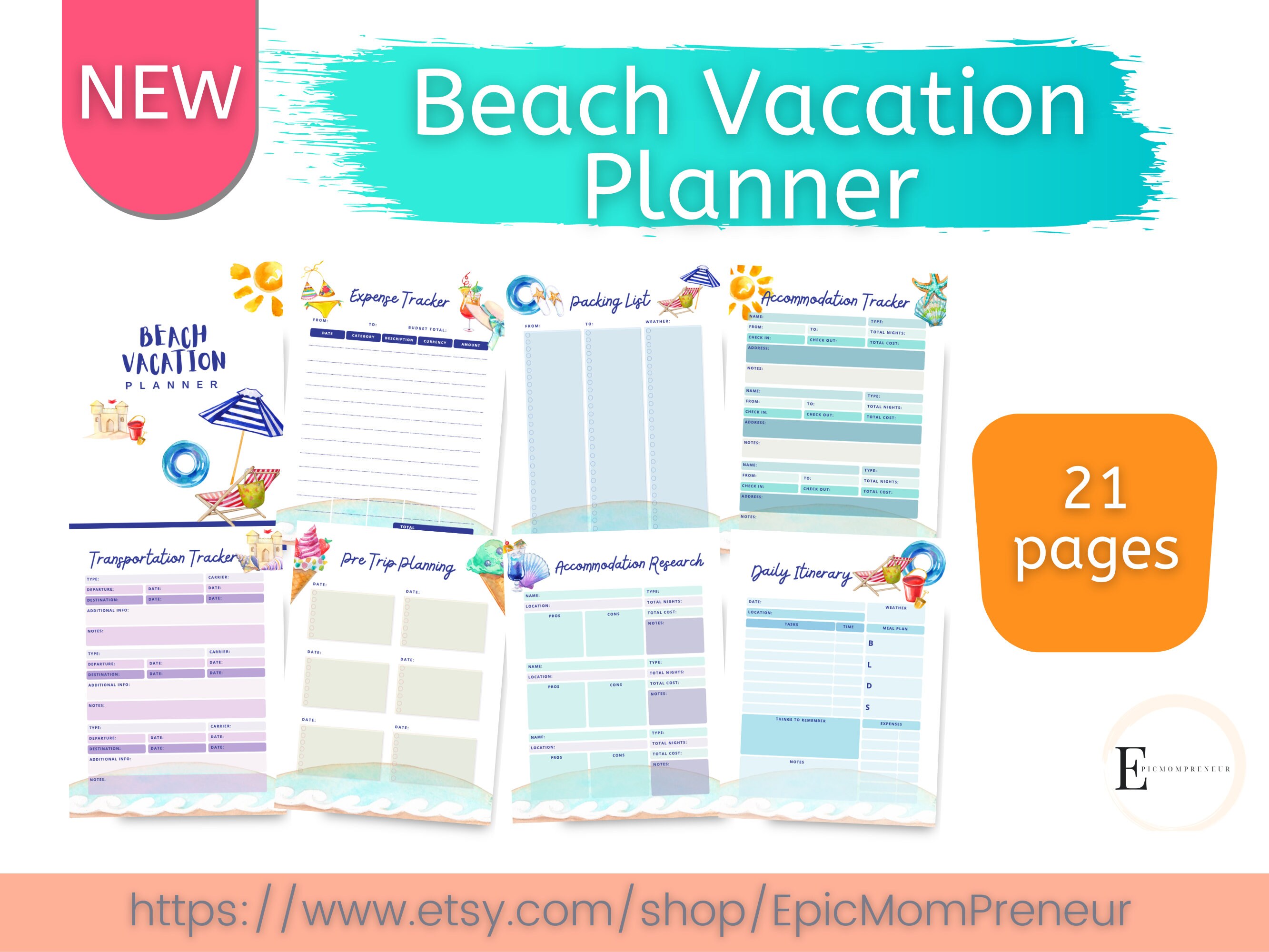 Beach Vacation Planner Summer Getaway Planner Vacation Budget Planner