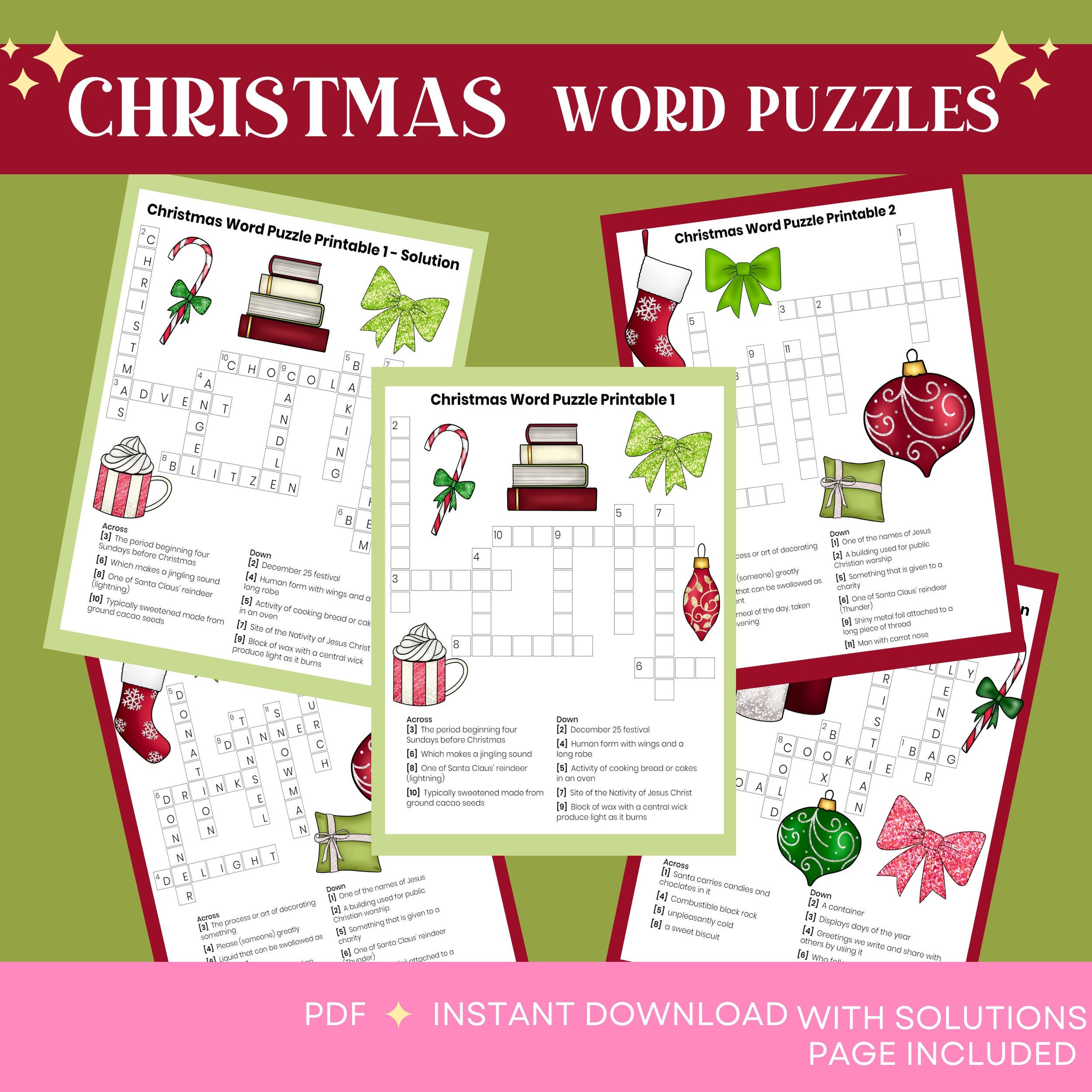 Christmas Word Puzzles Printable PDF Christmas Word Puzzles