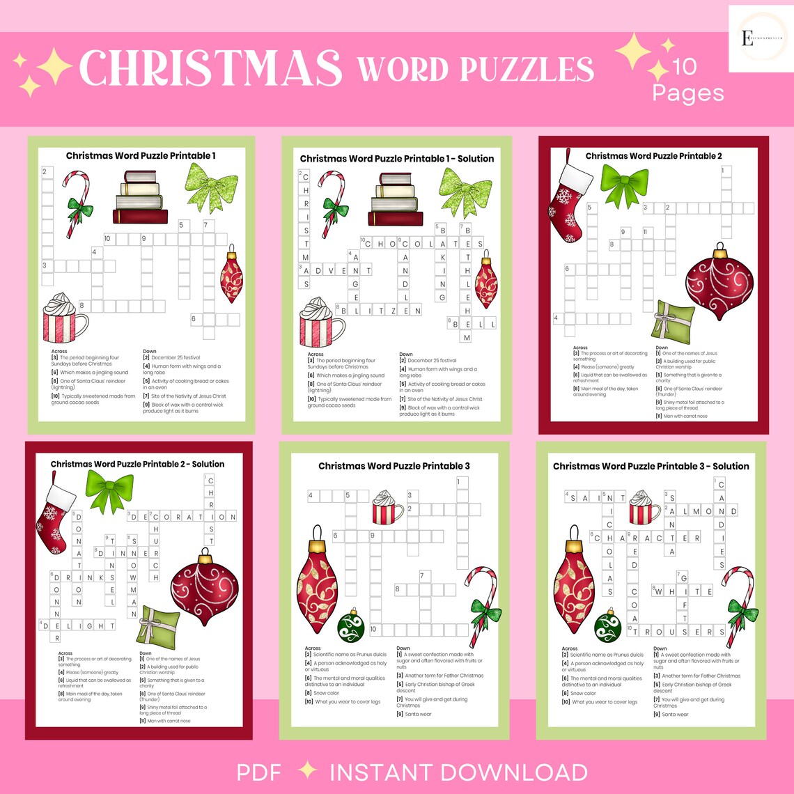 Christmas Word Puzzles Printable PDF Christmas Word Puzzles - Etsy