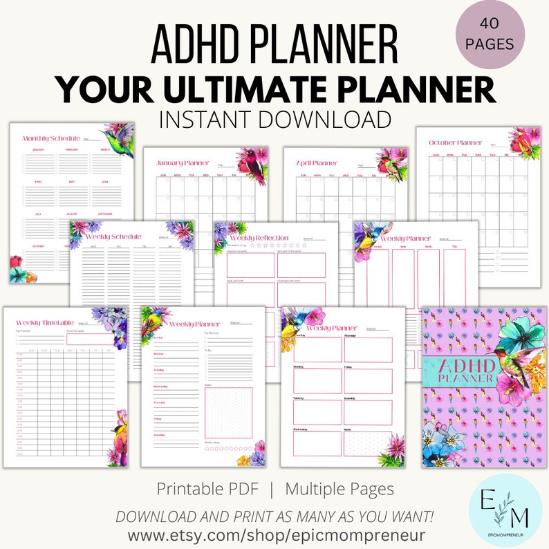 ADHD Printable Planner ADHD Planner Life Organization Attention ADHD Printable Planner ADHD Planner Life Organization Attention