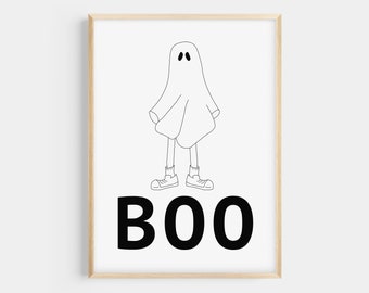 Halloween Prints, Boo Ghost Wall Art, Halloween Decor, Modern Halloween Decor, Minimal Halloween Decor, Digital Download, Spooky, Fall Decor