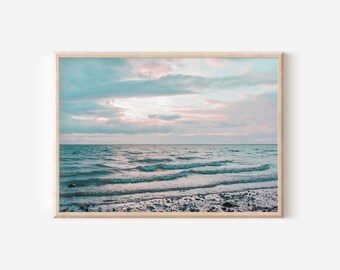 Pastel Sunset Landscape Wall Art, Digital Download, Ocean Print, Ocean Sunset, Beach Print, Coastal Prints, Ocean Waves, Beach Landscape