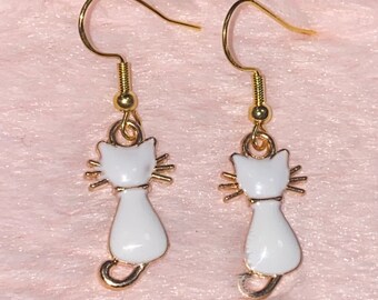 White Cat Dangle Earrings