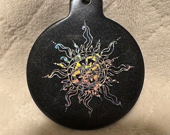 Holographic Sun Black Resin Christmas Ornament