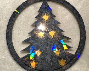 Holographic Black Christmas Tree Resin Christmas Ornament