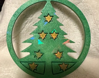 Holographic Green Christmas Tree Resin Christmas Ornament