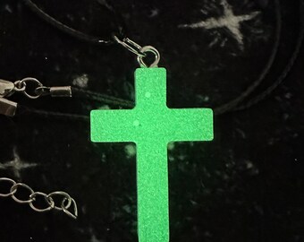 Glow in the dark White Resin Religious Cross Necklace