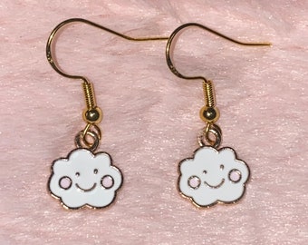 Adorable Smiley White Cloud Dangle Earrings