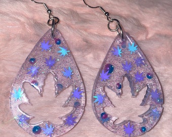 Clear Pot Leaf Dangle Earrings