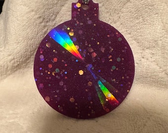 Holographic Glow In The Dark Purple Resin Christmas Ornament