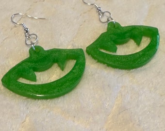 Lime Green Shimmery Resin Vampire Mouth Dangle Earrings