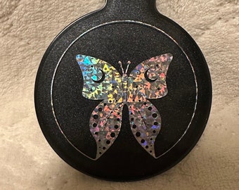 Holographic Butterfly Black Resin Christmas Ornament