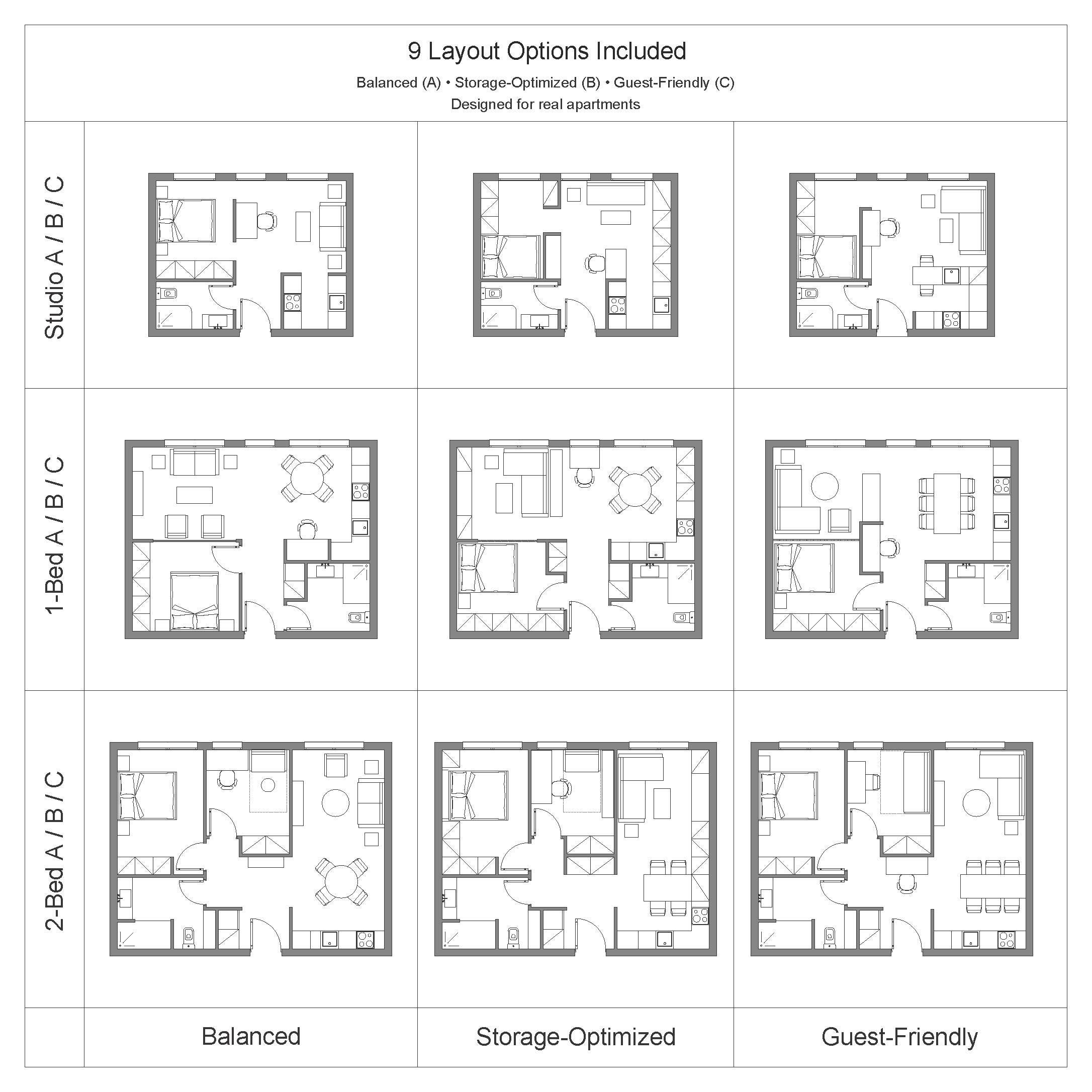 Layout For Ranters Small Apartment Layout Templates – Studio, 1 Bedroom & 2 Bedroom ...