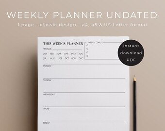 Printable & digital weekly planner undated | Planner inserts, A4, A5, US Letter | Digital download