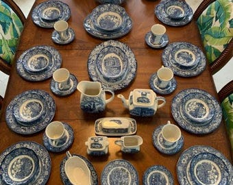 Juego de vajilla antigua de porcelana Blue Willow Japan