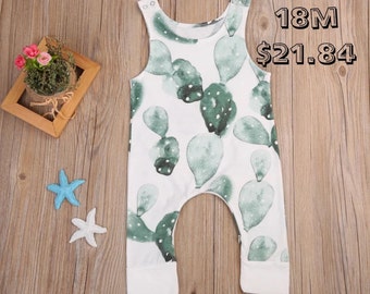 SALE 15% OFF Boy Cotton Cactus Romper Sleeveless Jumpsuit Playsuit Outfit