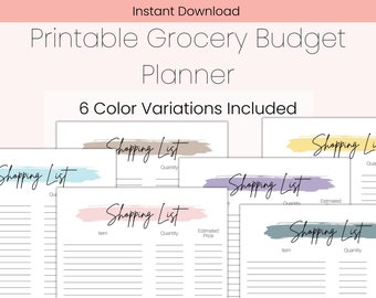 Planificador de presupuesto de comestibles imprimible / Lista de compras / Lista de compras semanal