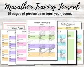 Diario de entrenamiento de maratón, Diario de carrera, Registro de carrera imprimible, Rastreador de entrenamiento, Preparación para el maratón