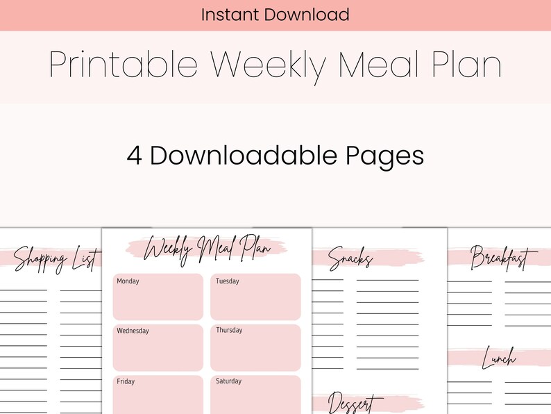 Four Weekly Menu Weekly Meal Planner - Etsy