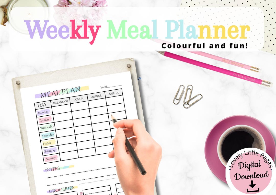 Colorful Weekly Meal Planner Printable (digital Download) - Etsy