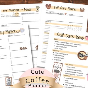 Coffee Themed Weekly Planner | To Do | Self Care | Workout | Meals | A4 | Printable | Cute | Portrait Vertical | Goals | Digital Download