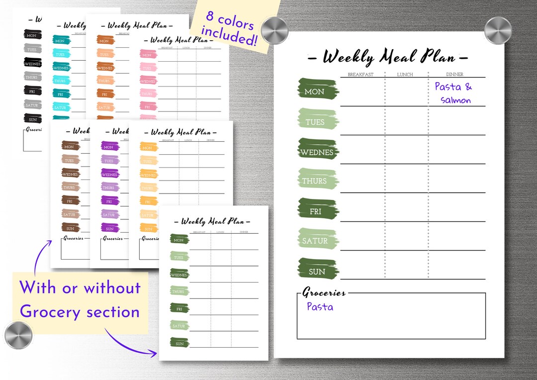 Colorful Weekly Meal Planner Printable: A4 Portrait (digital Download ...