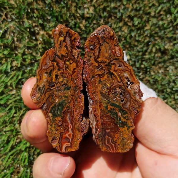 Red and Orange and Green Moss Agate, Turkish Plume Agate, Turkish Moss Agate, Cut and Polished Turkish Agate, Mineral Specimen.