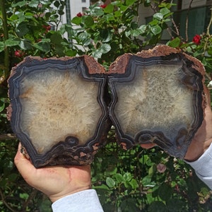 XXL Blue and White Banded and Quartz Crystal Thunderegg Agate, Thunderegg Achat, Turkish Agate, Raw and Rough Mineral Polished Specimen.