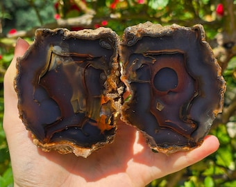 Turkish Red and Blue Banded Agate, Turkish Agate Pair, Metaphysical Crystals, Rough Raw Mineral, Polished Specimen, Agate Home Decor.