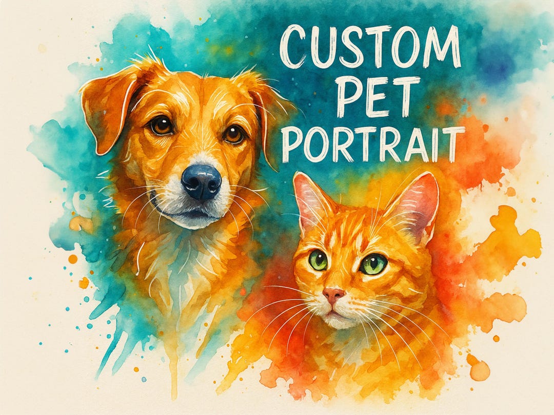 Custom Watercolor Pet Portrait From Photo, Digital Dog & Cat Painting ...