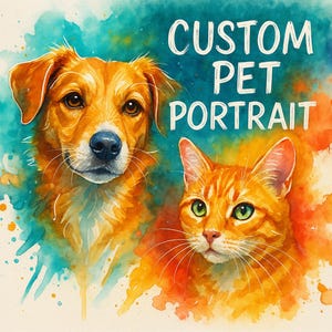 Ritratto di animale domestico personalizzato ad acquerello da foto, dipinto digitale di cani e gatti, regalo commemorativo personalizzato per animali domestici, download di stampe da parete